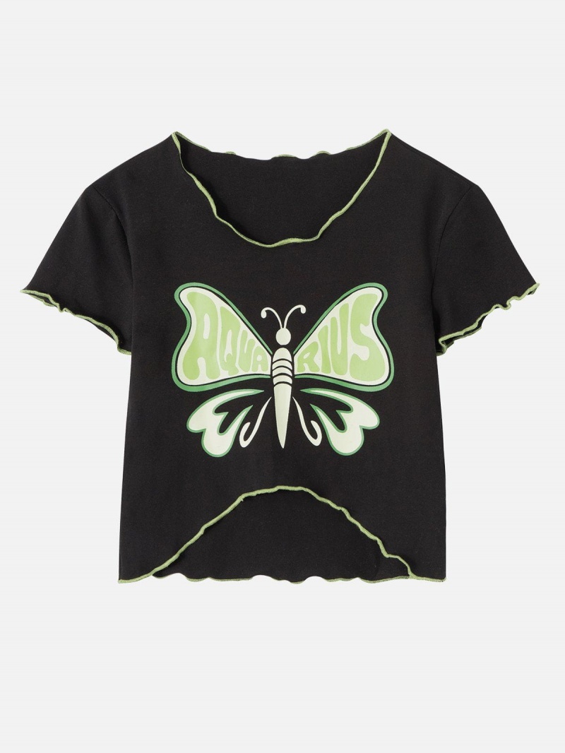 Vert  T Shirts Aelfric Eden Butterfly Print Wave Cuffs Tee - XTQ-5009376